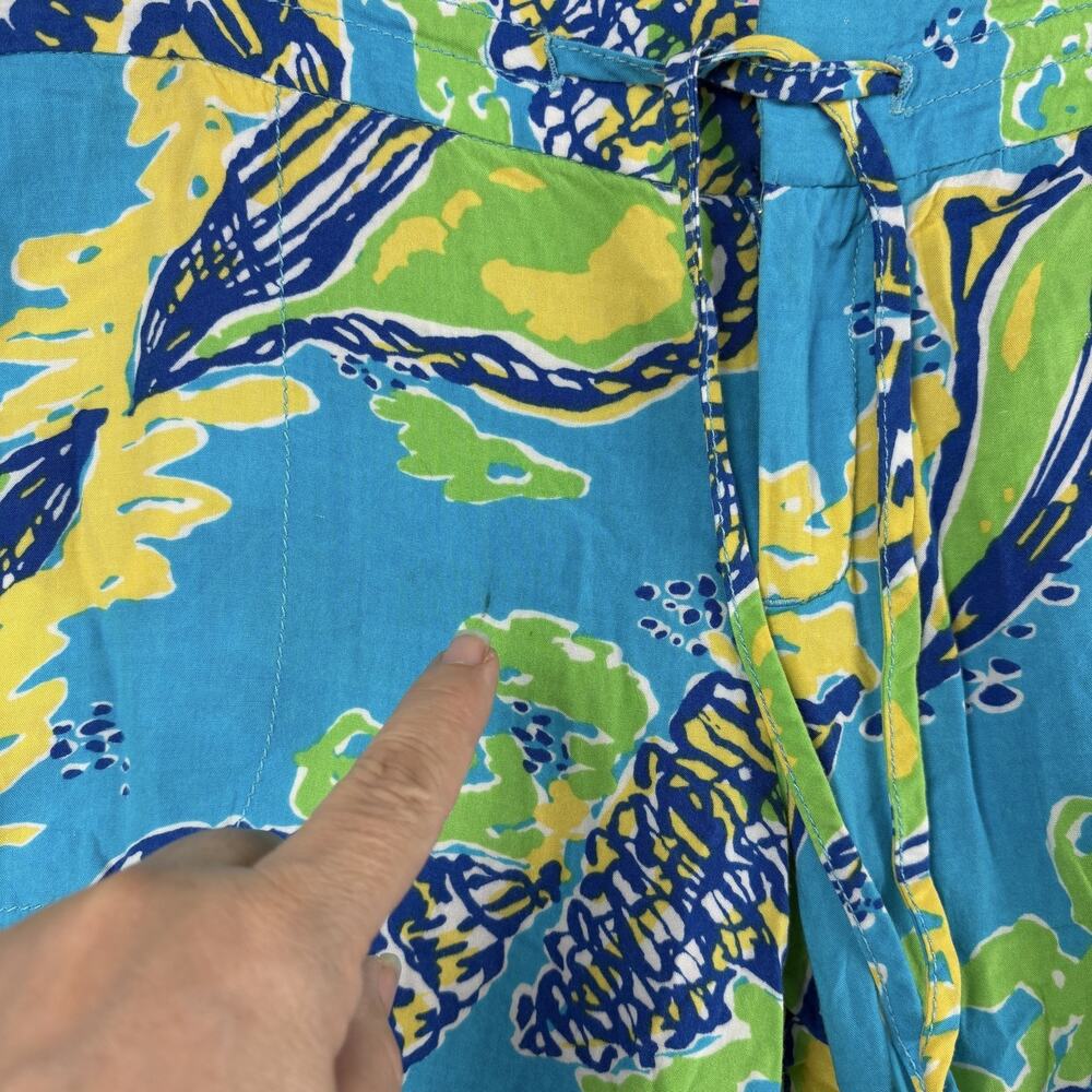 Lilly Pulitzer Pants Womens XL Blue Shell Print Rayon Straight Leg Tropical - Picture 5 of 16